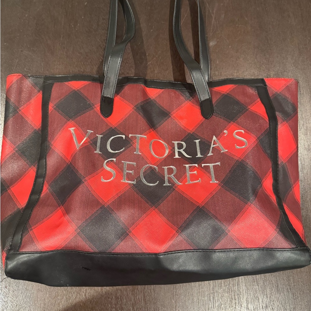 Victoria's Secret Red and Black Plaid Tote